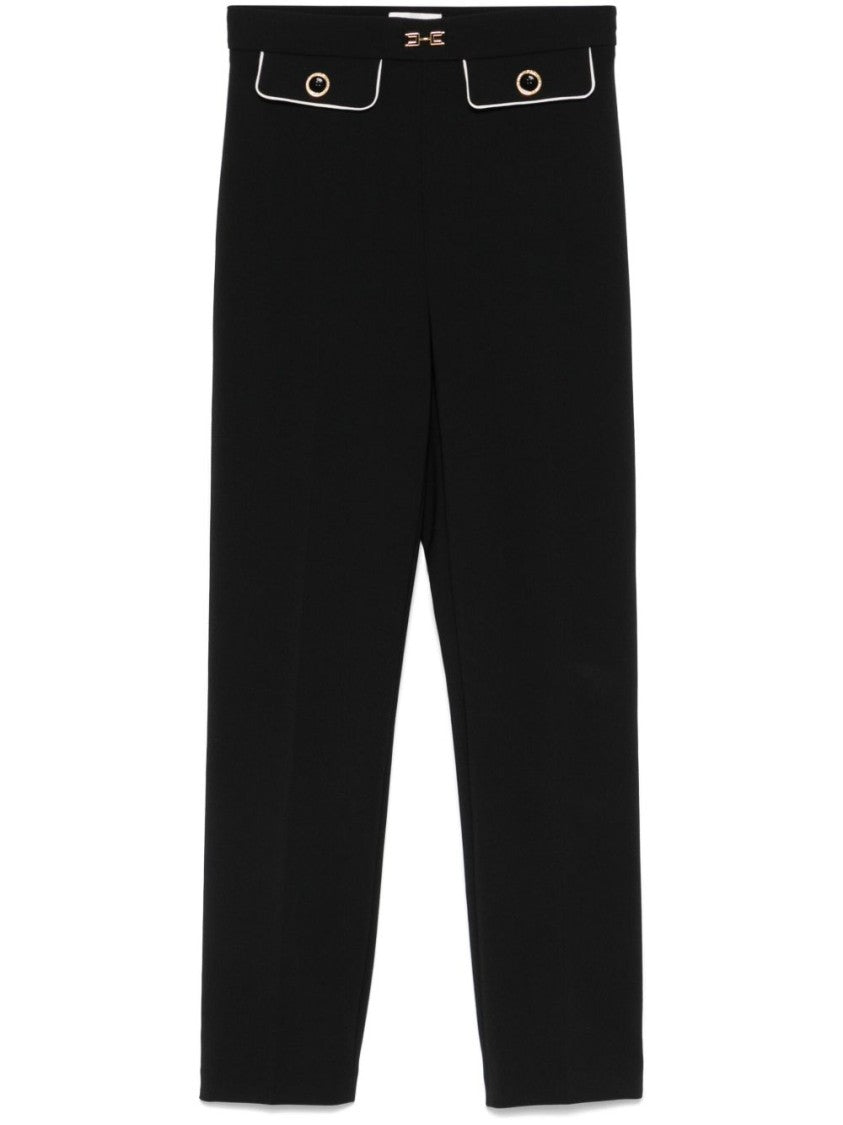 Elisabetta Franchi Tailored Black Trousers With Piped-Trim Detailing