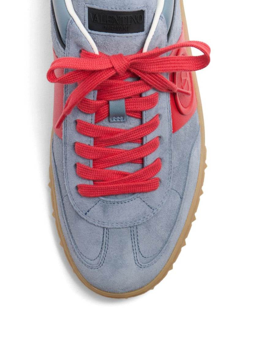 Valentino Garavani Powder Blue And Bright Red Calf Suede Sneakers