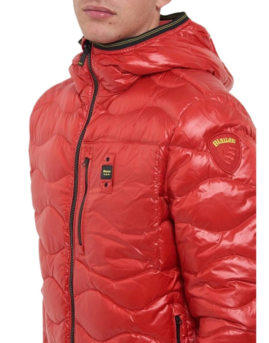 Blauer Red Wave Glossy Hooded Polyamide Down Jacket