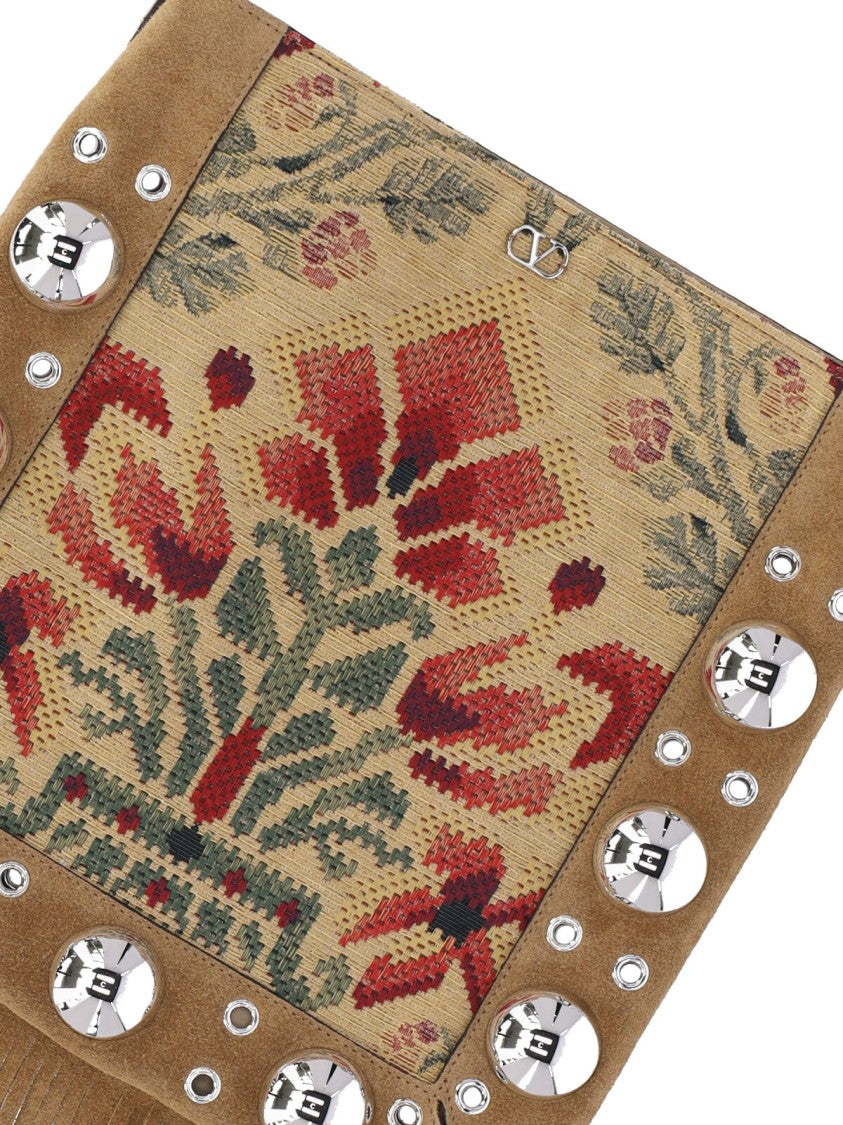 Valentino Garavani Floral Jacquard Shoulder Bag With Suede Accents