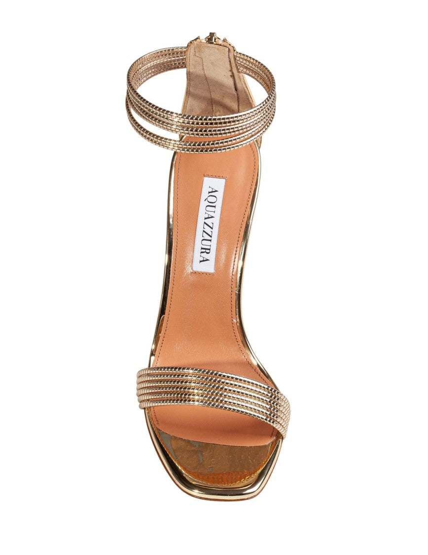 Aquazzura Gold Mirrored Leather Sway 105 Sandals