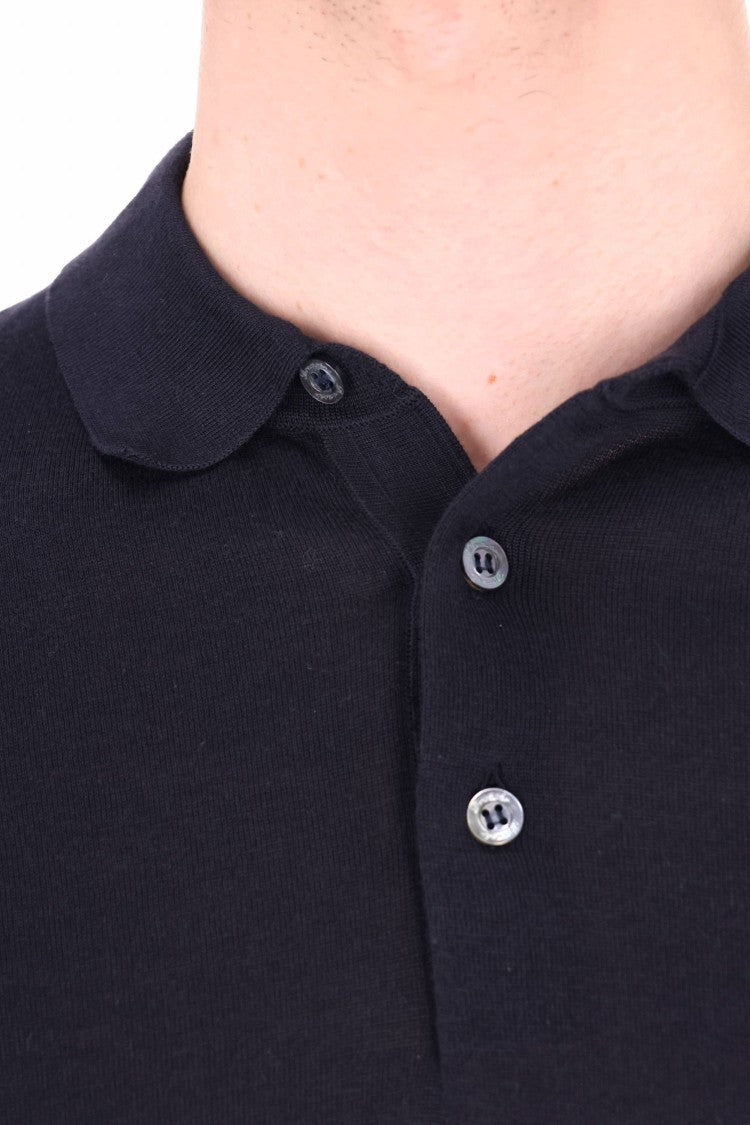 Drumohr Blue Long-Sleeve Cotton Polo Shirt