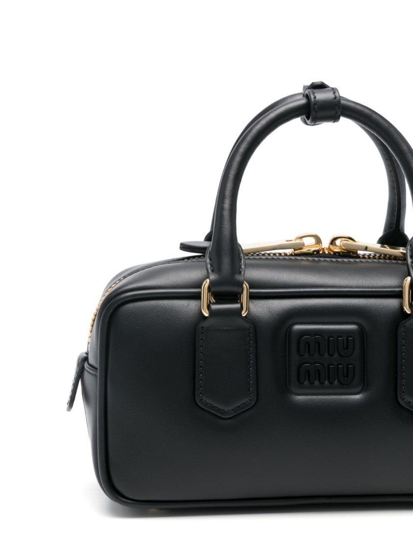 Miu Miu Rectangular Black Calf Leather Bag With Embossed Logo