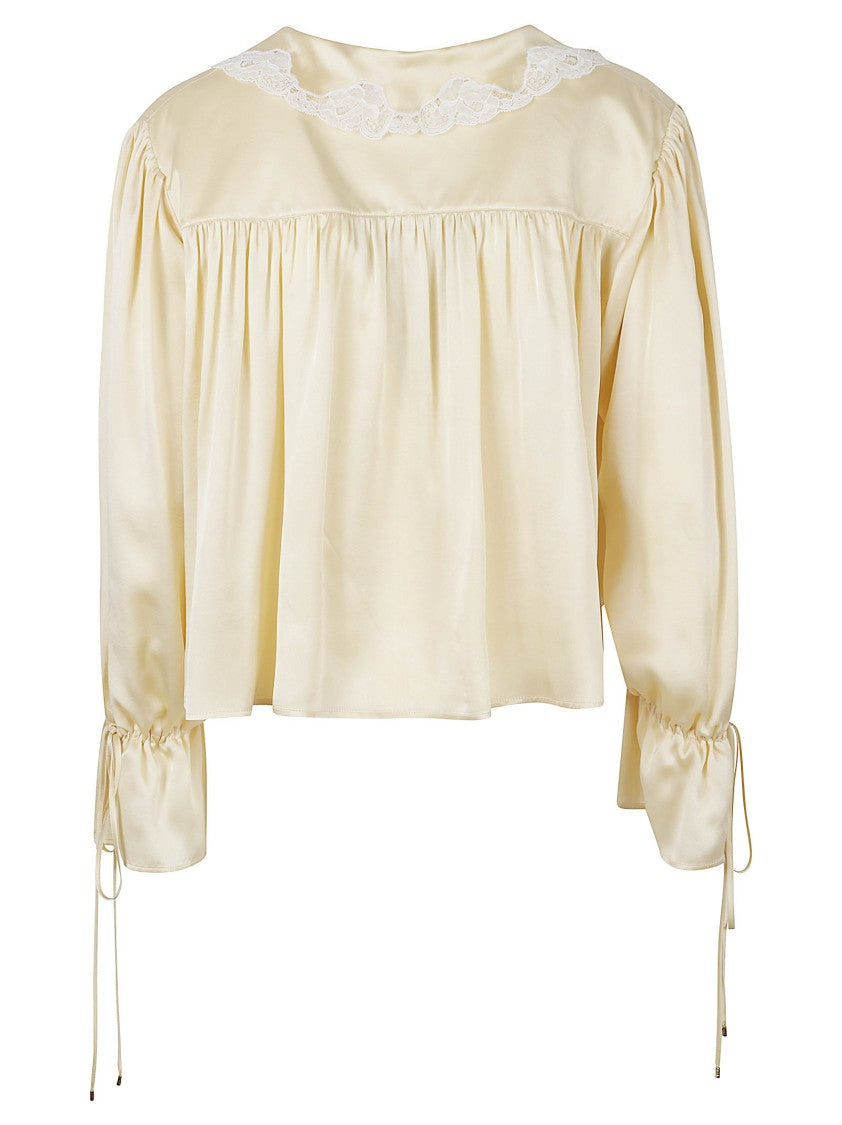 Chloé Wash Silk Satin Lace Trim Shirt