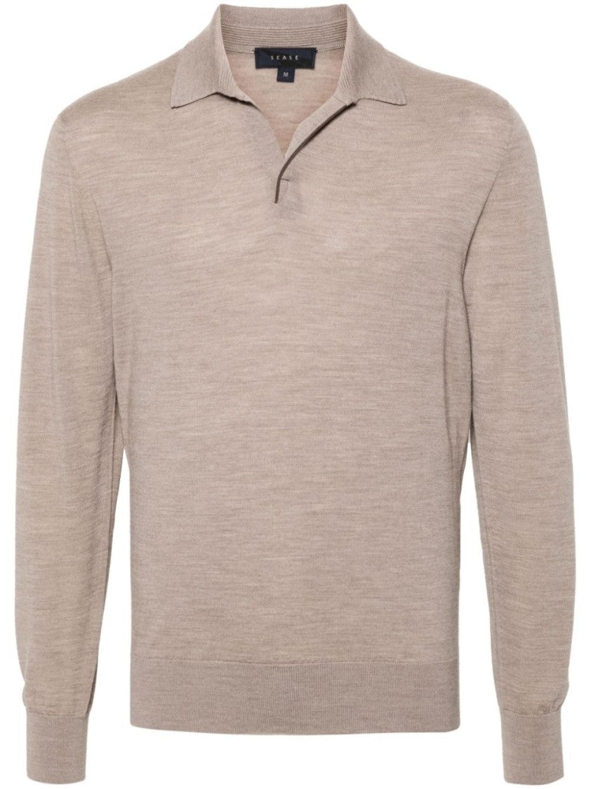 Sease Classic Polo Design Wool Sweater With Ribbed Hem