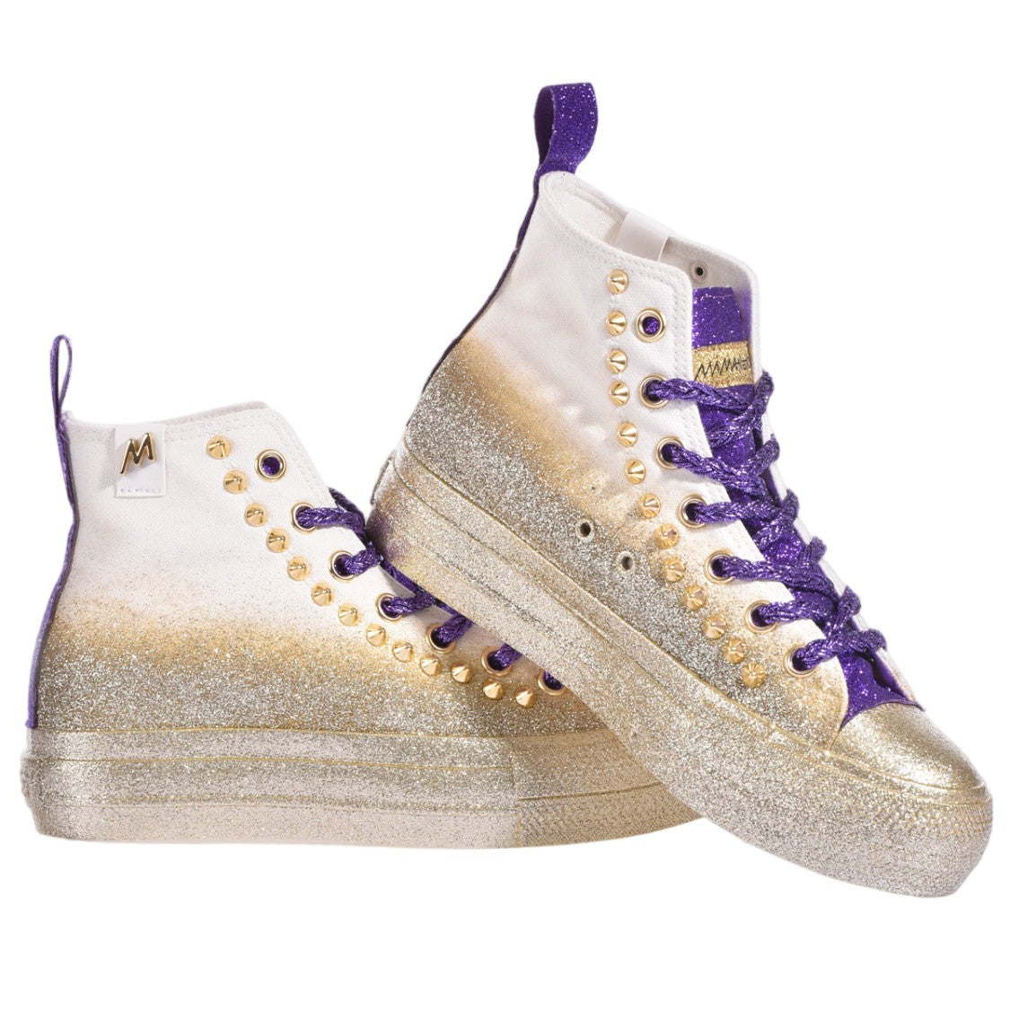 Mimanera Black Gold Handcrafted Studded Platform Sneakers