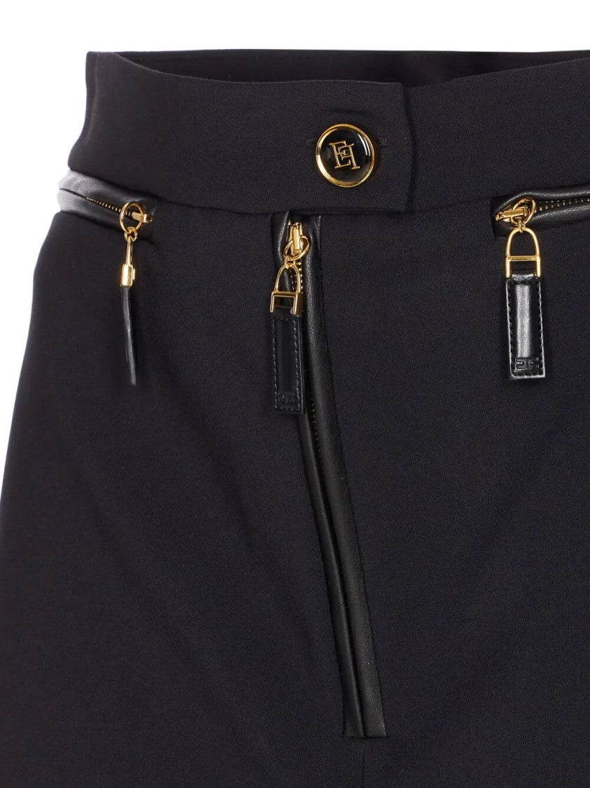 Elisabetta Franchi Fitted Black Skirt With Gold-Tone Zippers