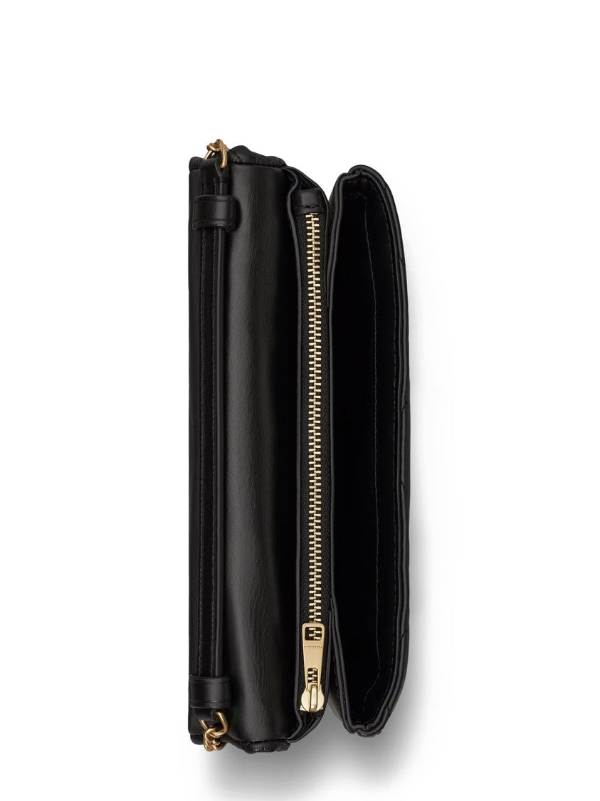 Tory Burch Quilted Black Leather Chain Wallet With Charm Accents