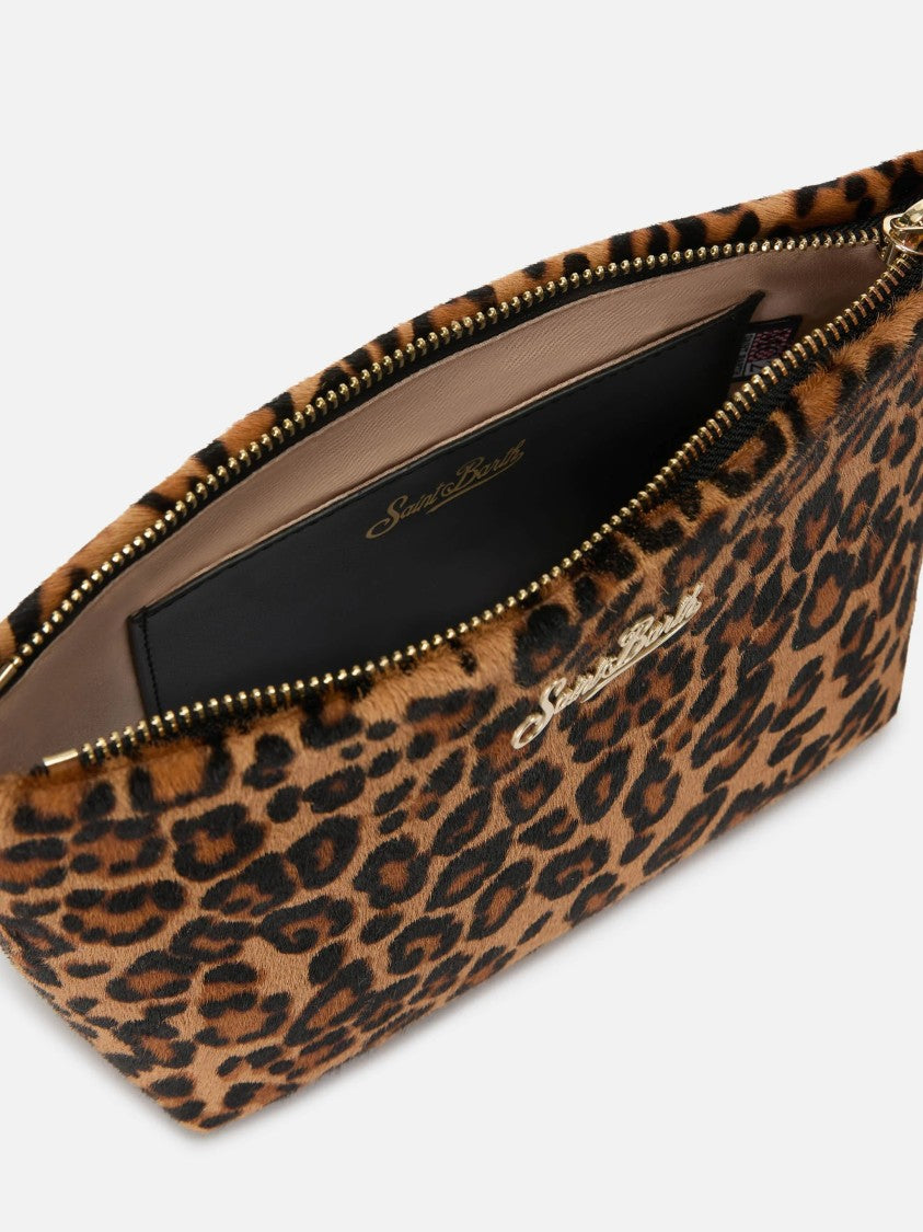Mc2 Saint Barth Leopard Print Handbag With Gold Hardware