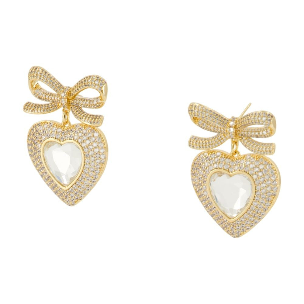 Self-Portrait Bow Crystal Heart Earrings - Metal - Gold