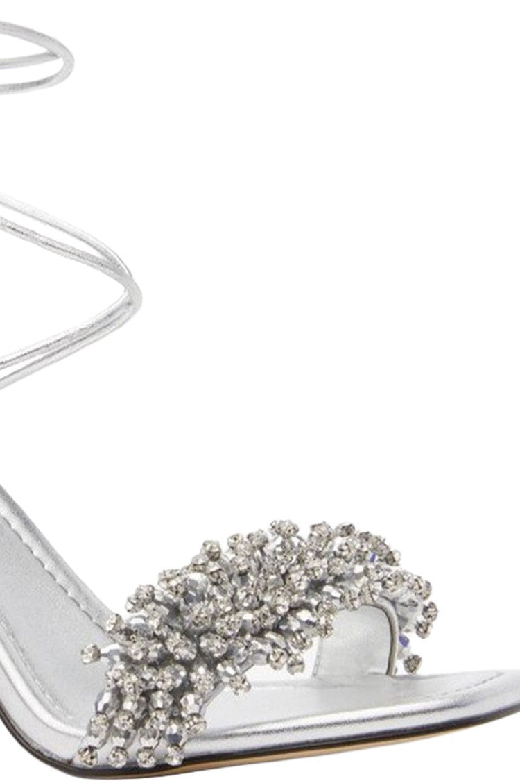 Michael Kors Silver Leather Crystal-Embellished Sandal