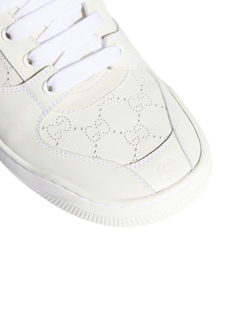 Gucci Minimalist White Perforated Gg Leather Sneakers With Distinctive Accents