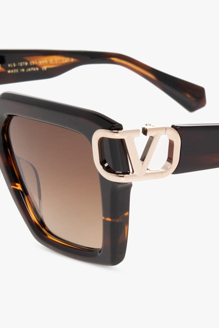 Valentino Rectangular Tortoiseshell Sunglasses