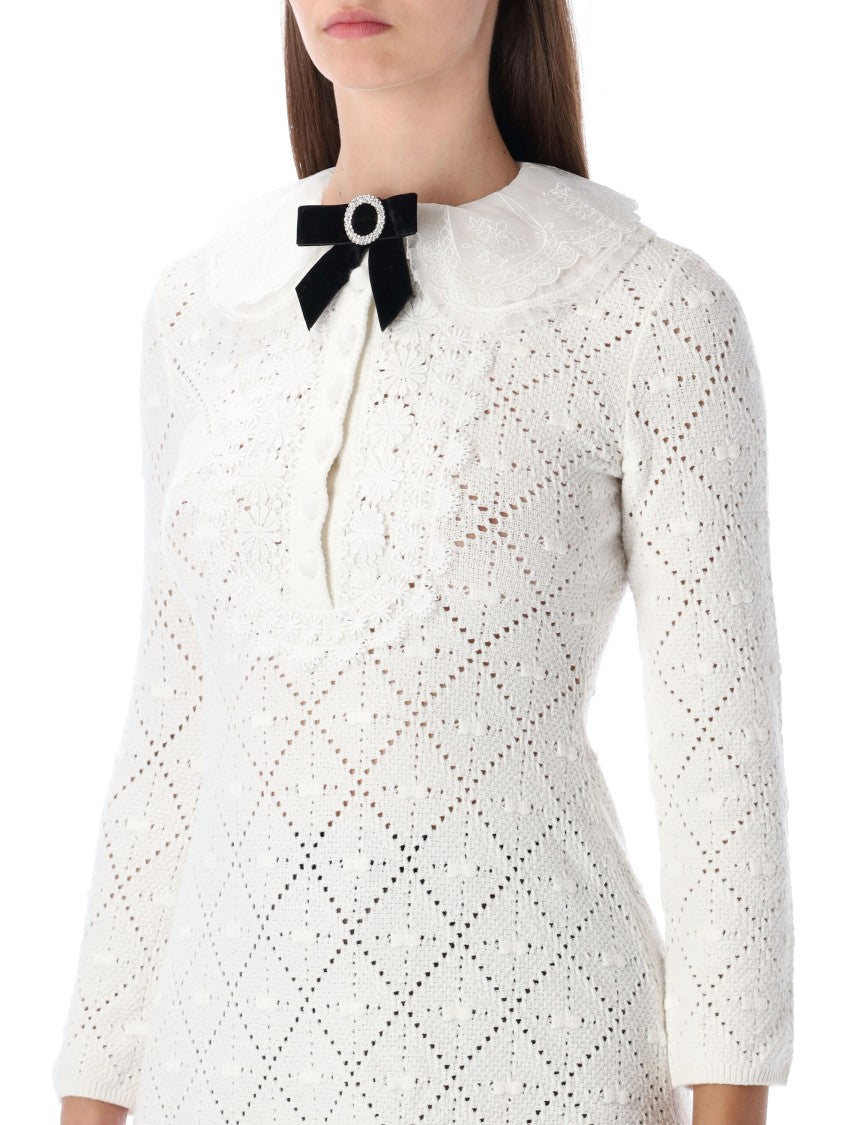 Self-Portrait White Lace Knit Mini Dress