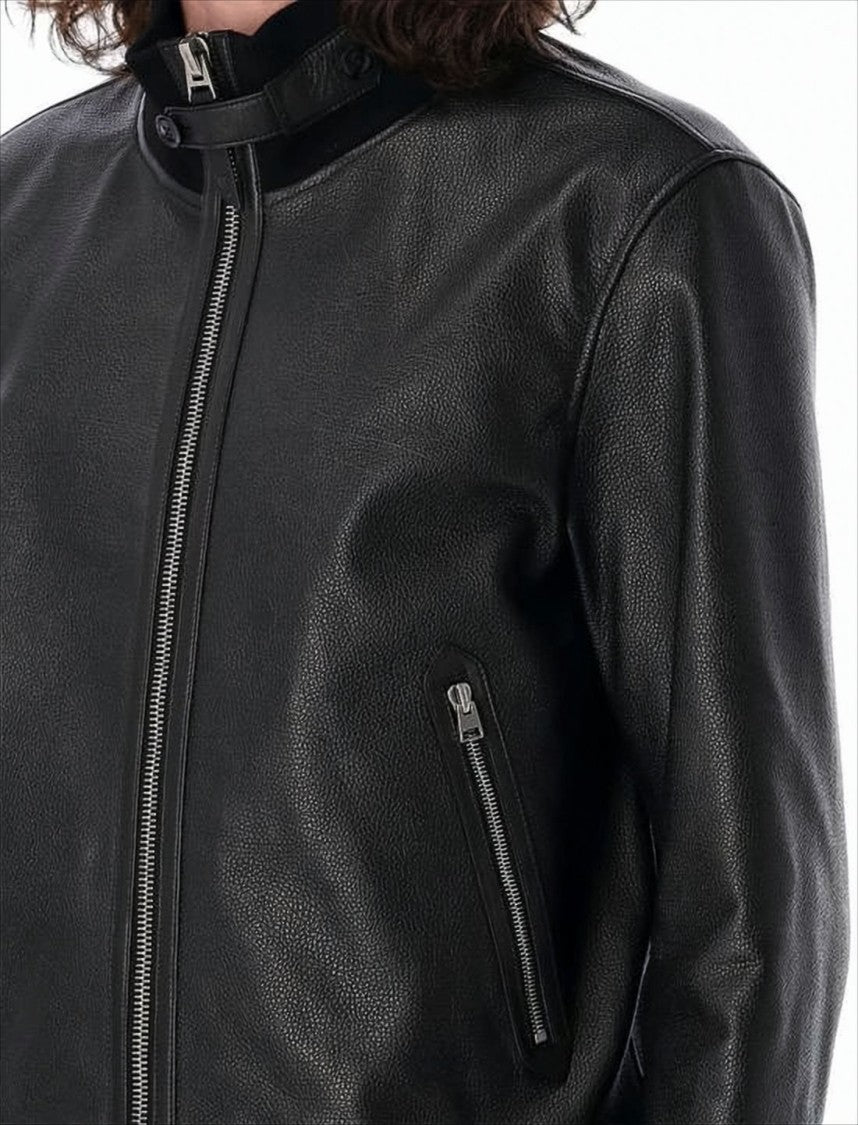 Tom Ford Black Leather Jacket With Ribbed Cuffs