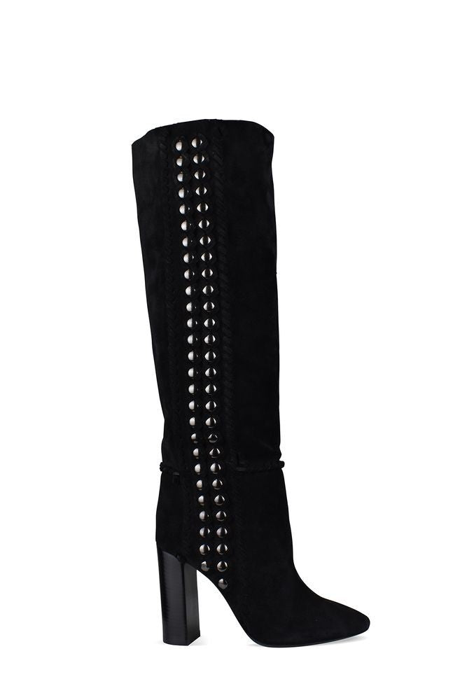 Saint Laurent Draped Effect High Boots With Metal Studs
