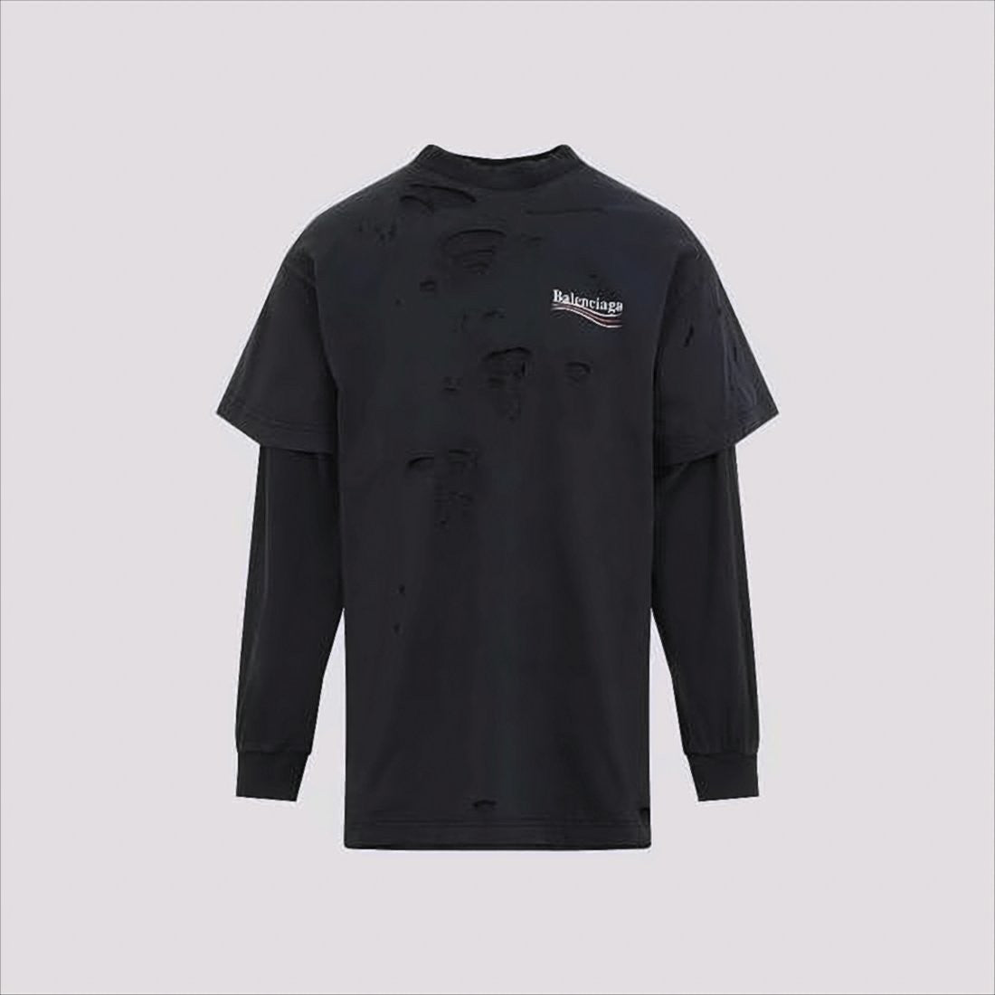 Balenciaga Layered Long-Sleeve Distressed T-Shirt With Logo