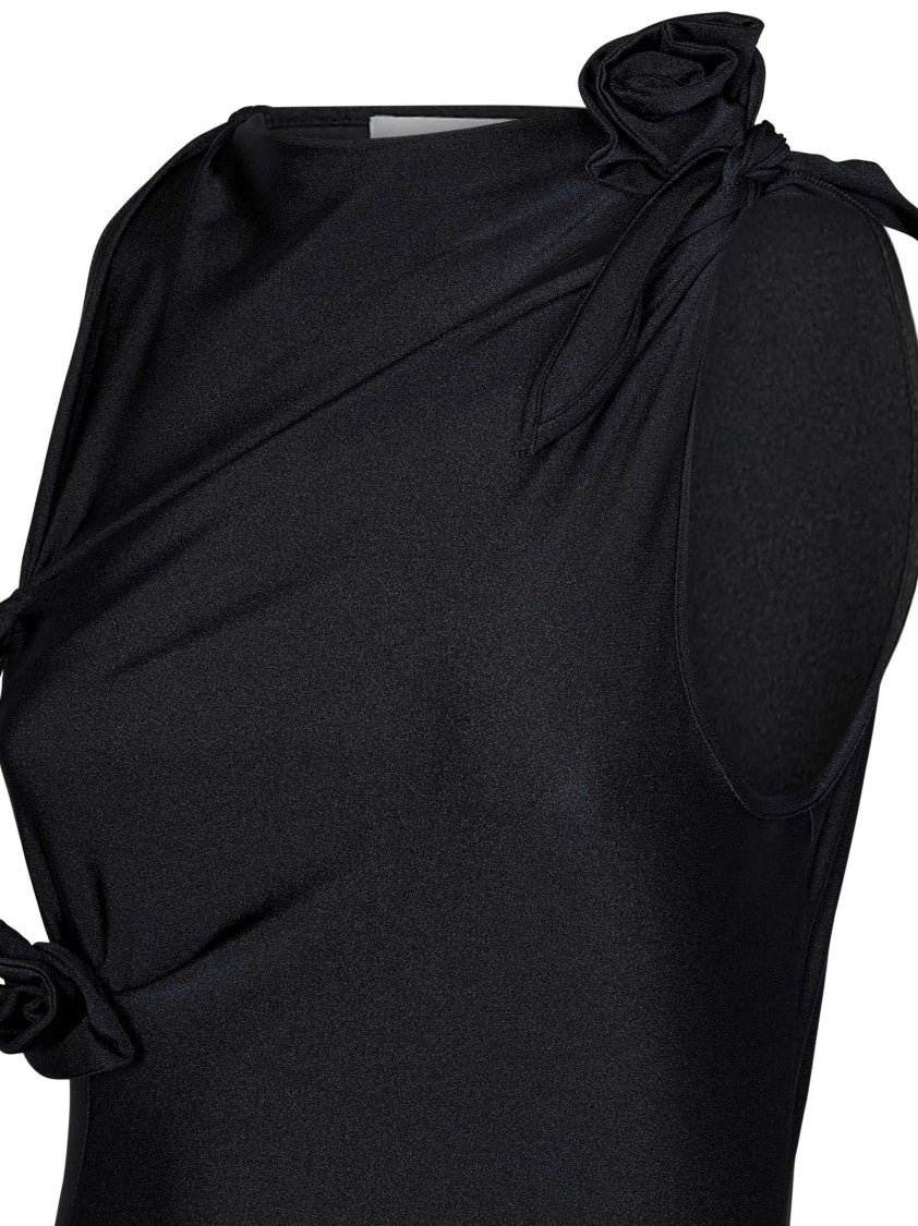 Coperni Fitted Black Stretch Top With Flower Knots