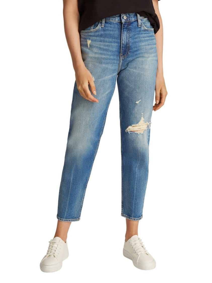 Calvin Klein High-Waisted Mom Fit Jeans With Tapered Leg And Distressed Detailing