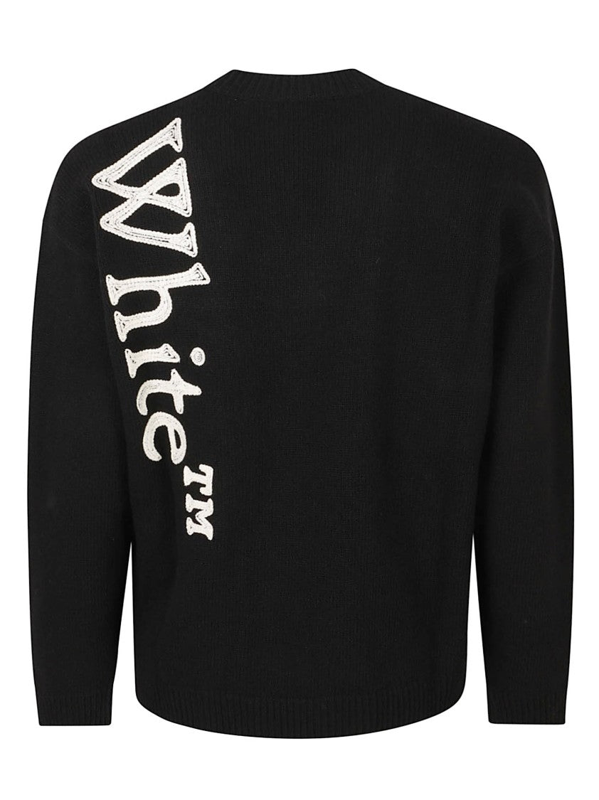 Off-White Crew Neck Knit Sweater With Graphic Embroidery