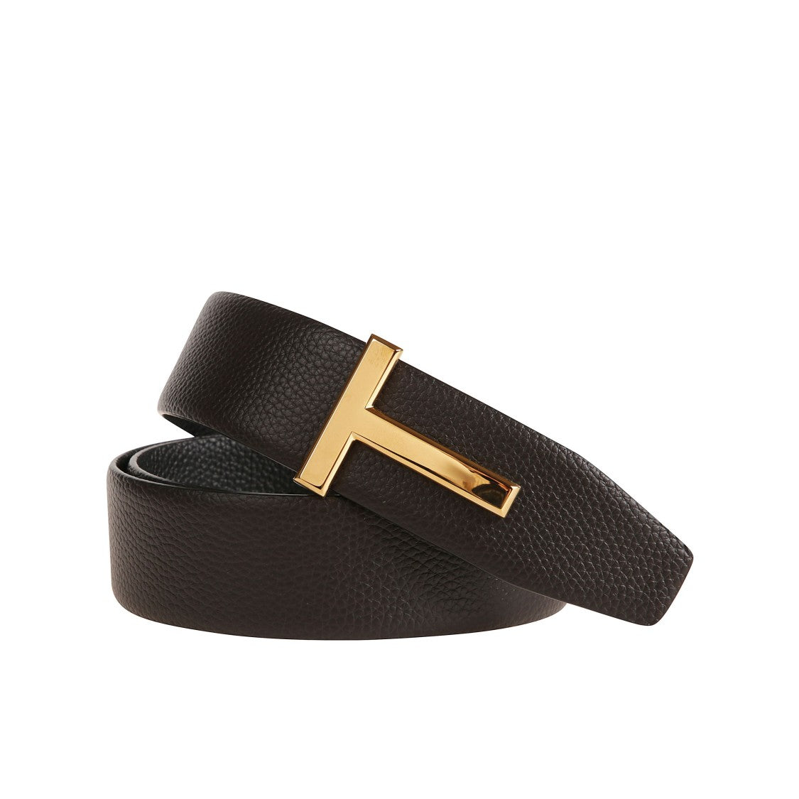 Tom Ford Textured Leather Belt With Gold Buckle