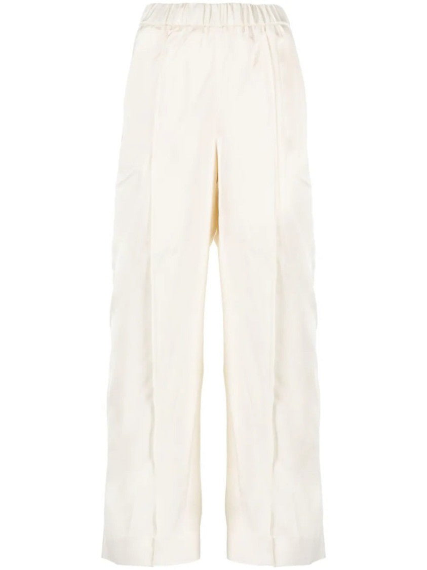 Jil Sander Relaxed Fit Beige Trousers With Elastic Waistband And Seam Detail
