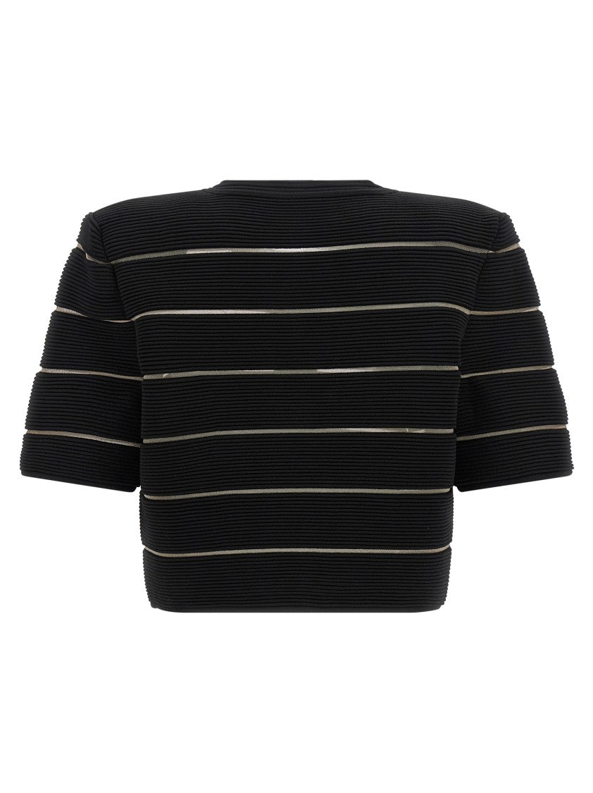 Balmain Cropped Cardigan With Ribbed Viscose And Mesh Inserts