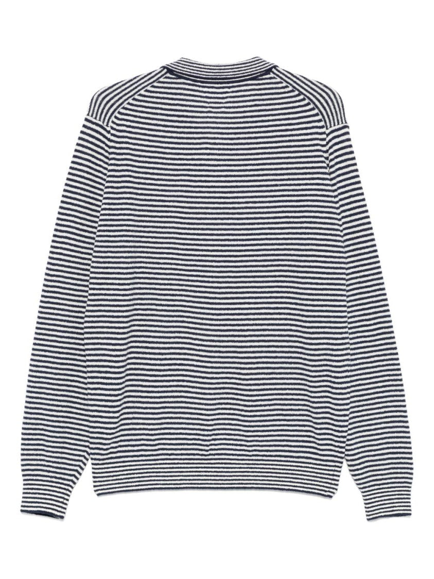 Doppiaa Indigo Blue Striped Long Sleeve Polo With Ribbed Cuffs And Collar