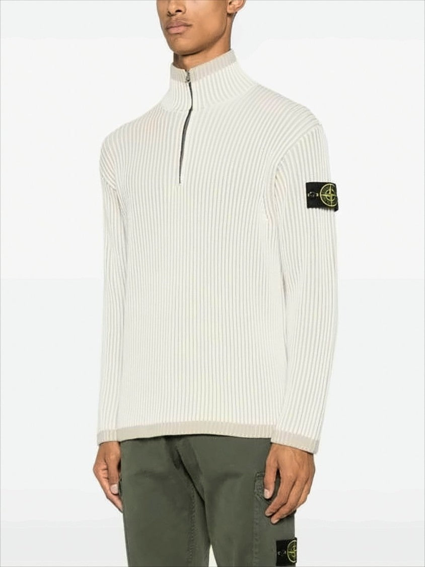 Stone Island Half-Zip Wool Sweater With Ribbed Knit