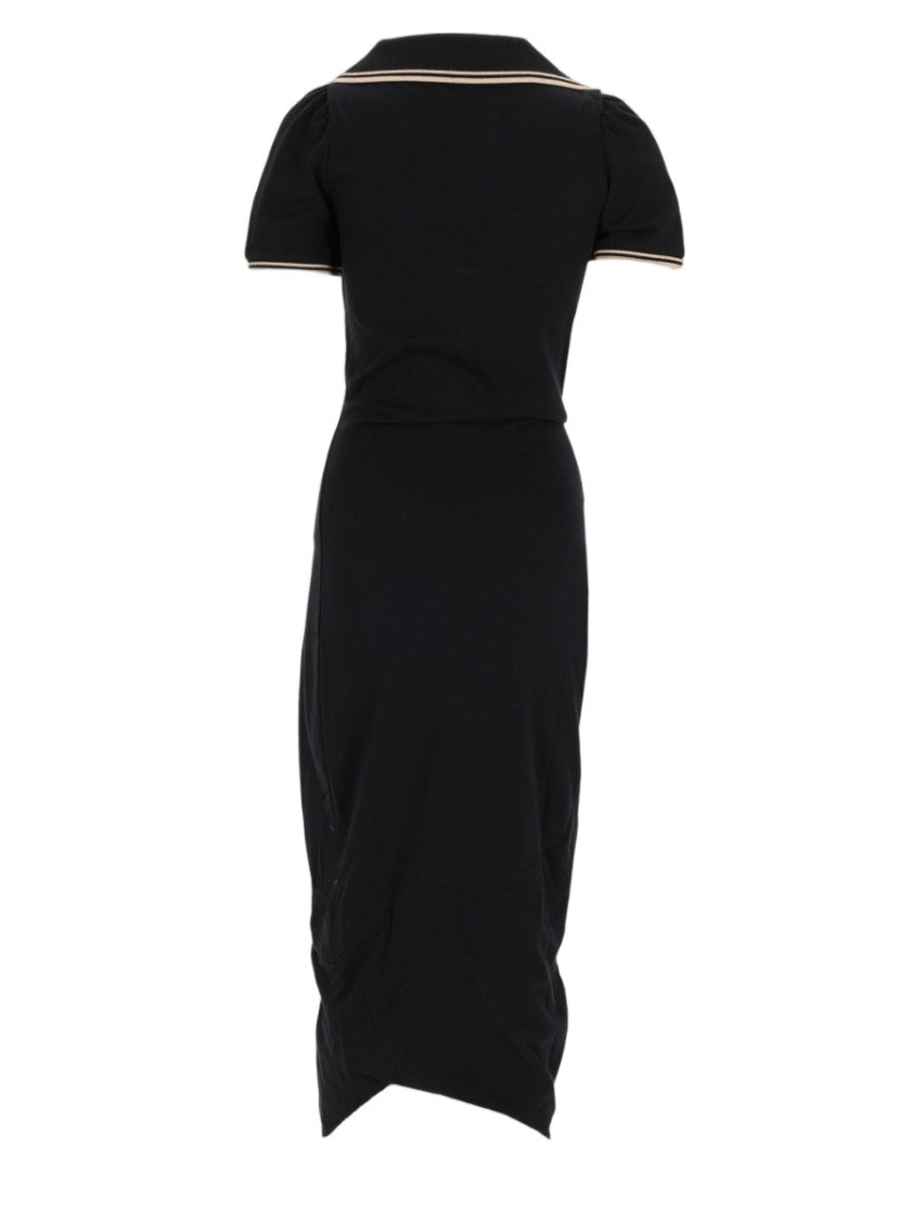 Vivienne Westwood Fitted Black Midi Dress With Asymmetrical Hem And Ruched Detailing