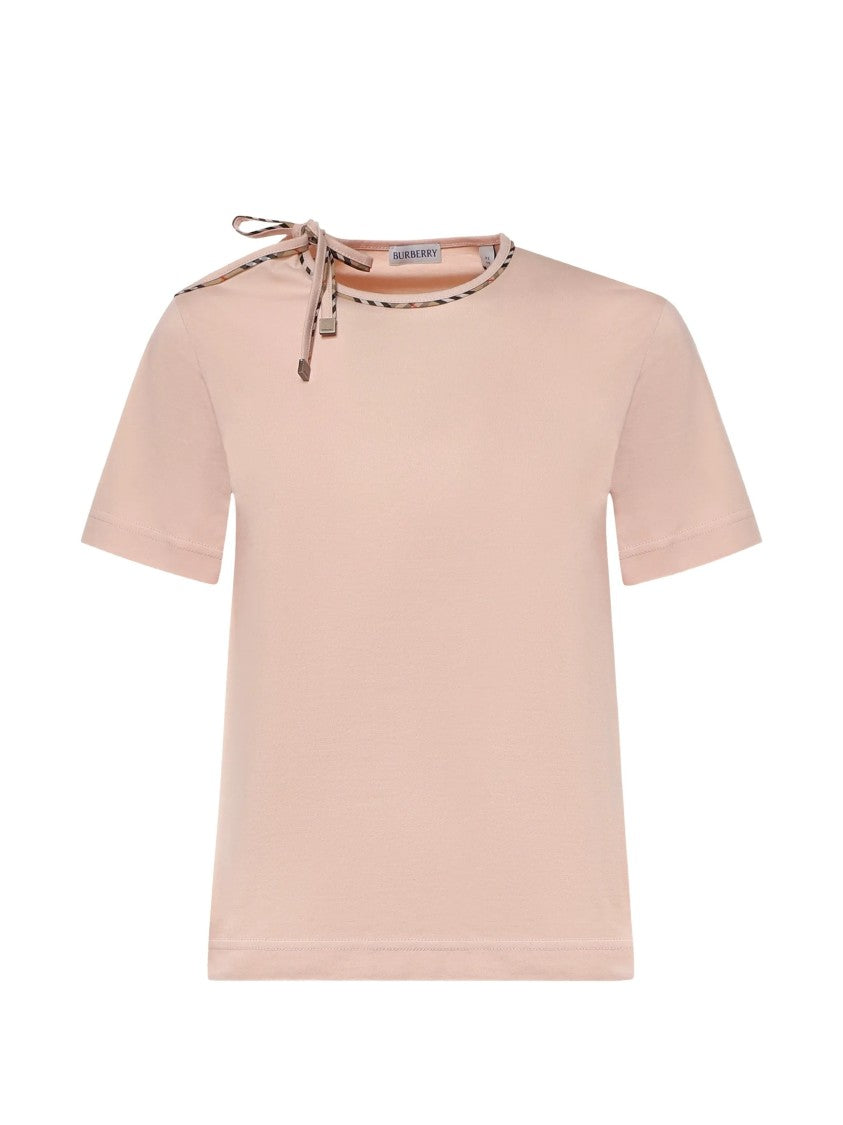 Burberry Light Beige Tie Shoulder Cotton T-Shirt