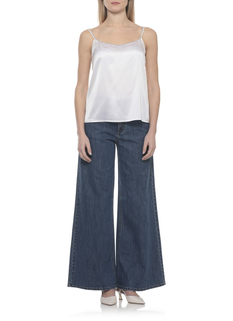Panicale Ivory Silk Embellished Tank Top