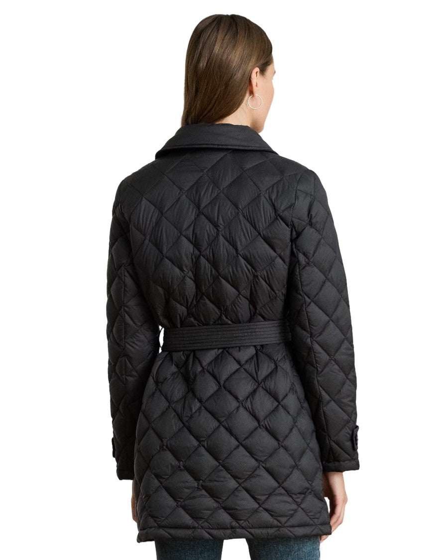Lauren Ralph Lauren Insulated Black Quilted Coat With Belted Waist