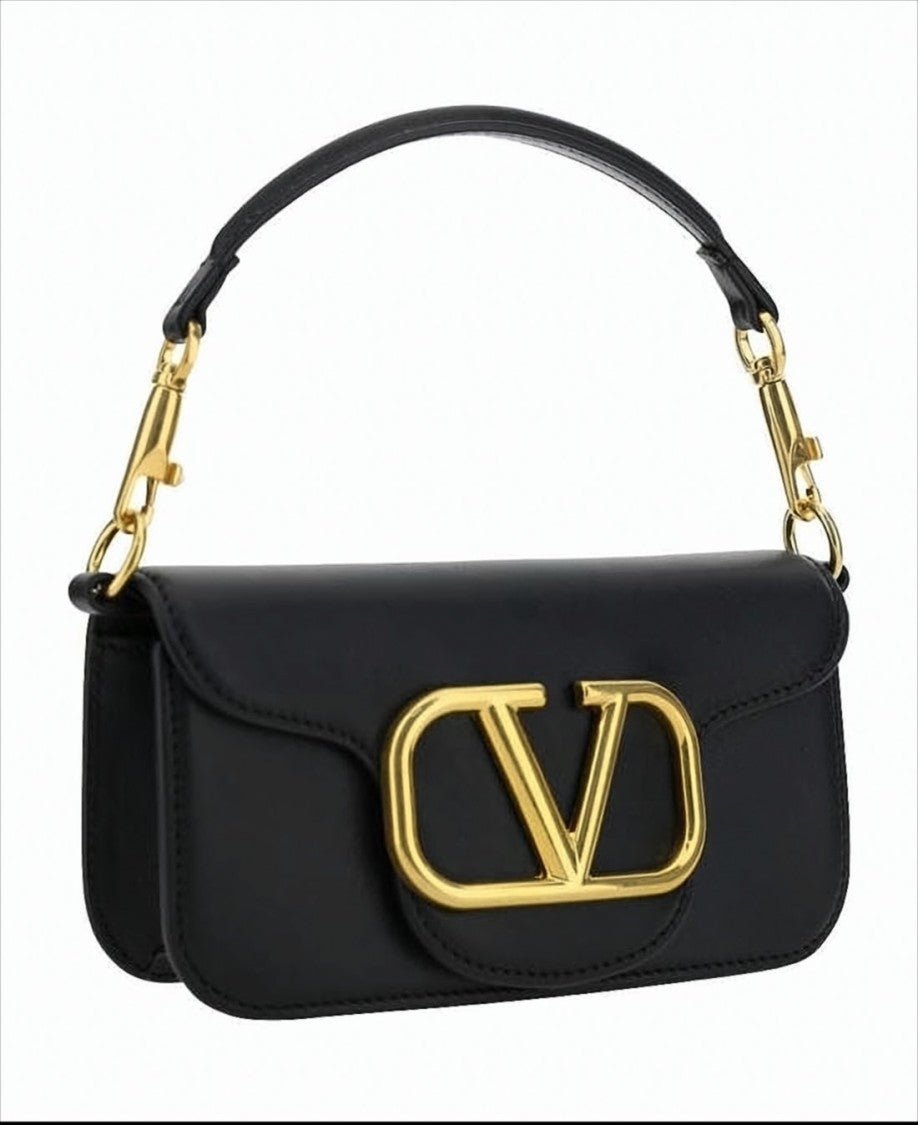 Valentino Structured Leather Shoulder Bag With Gold Emblem