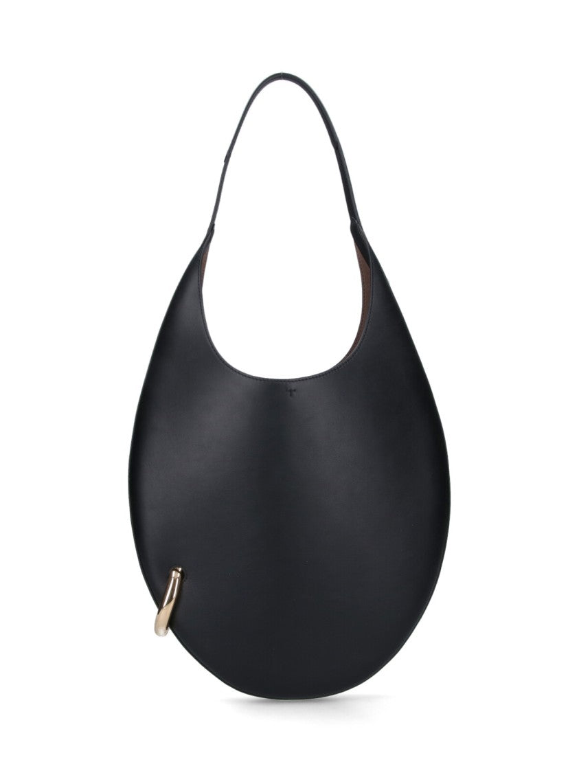 Tory Burch Crescent-Shaped Black Handbag With Gold Accent