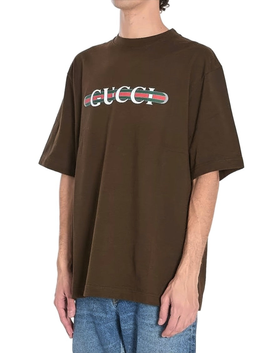 Gucci Short-Sleeved Cotton T-Shirt With Bold Stripe Detailing