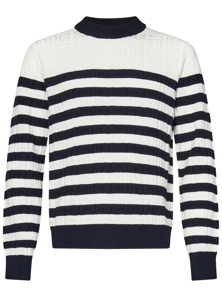 Balmain Monogram Stripes Crewneck Sweater