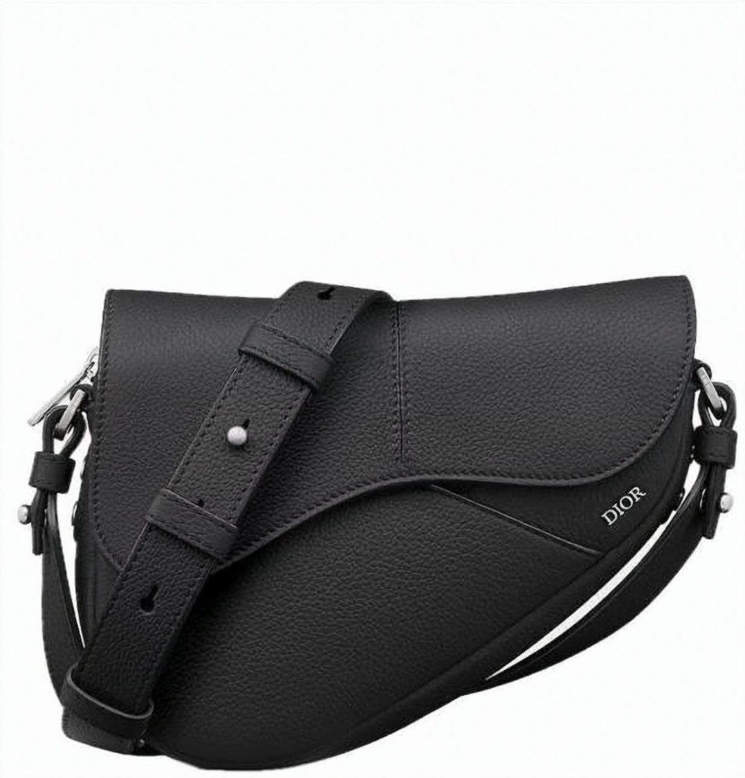 Dior Saddle-Shape Black Calf Leather Tote Bag With Adjustable Strap