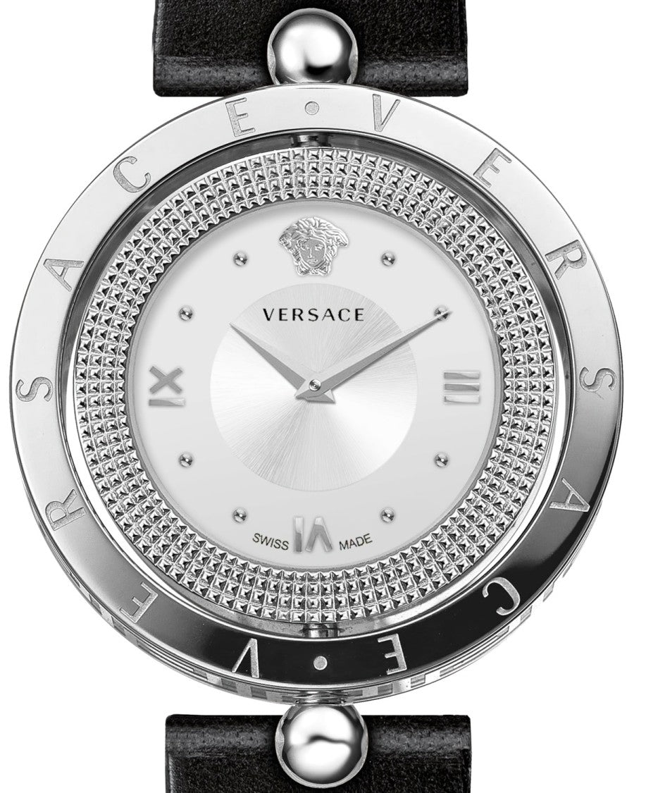 Versace Polished Stainless Steel Eon Watch With Calf Leather Strap