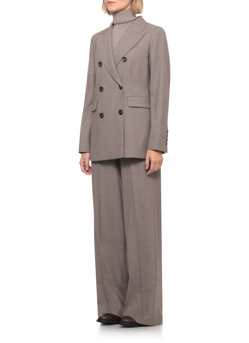 D. Exterior Beige Wool Peak-Lapel Double-Breasted Blazer