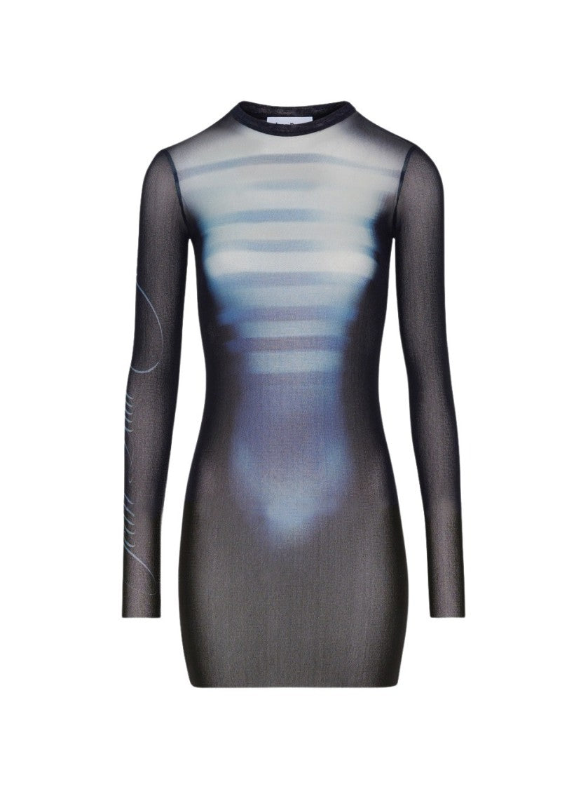 Jean Paul Gaultier Le Male Printed Mesh Crew Neck Short Dress Navy