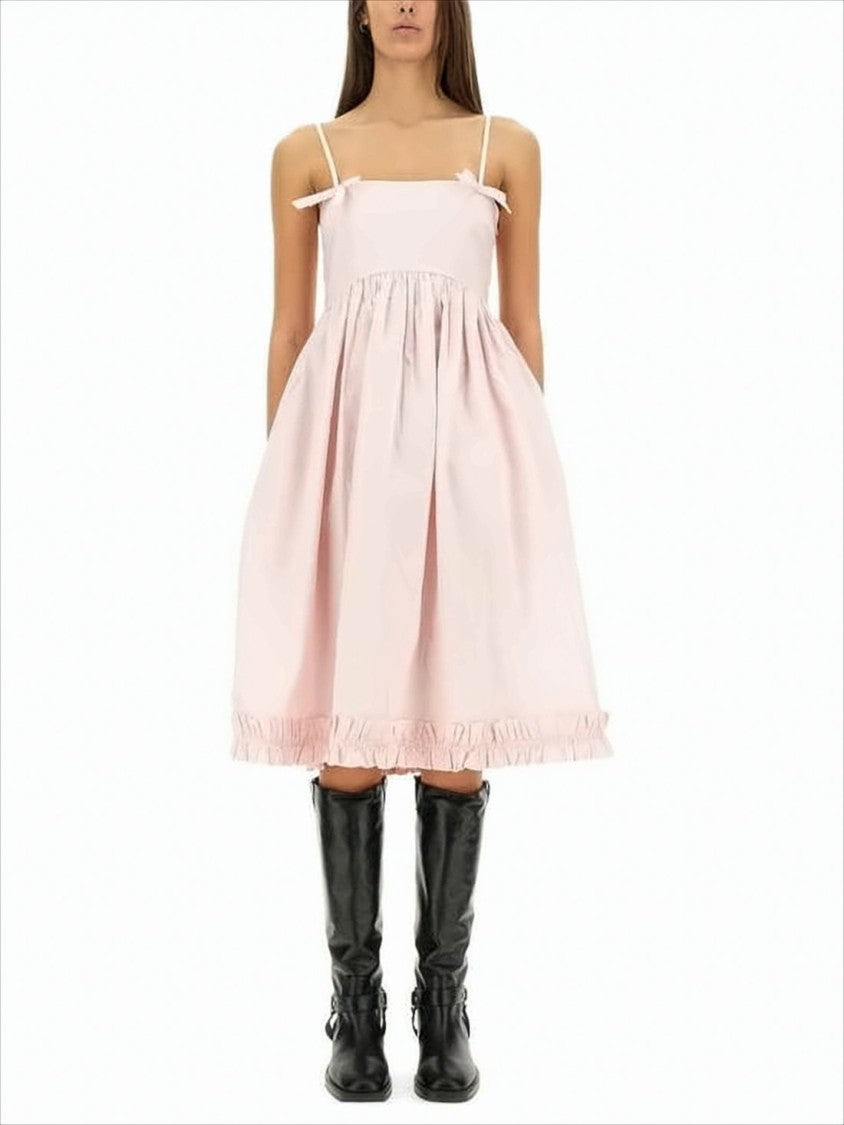 Ganni Midi Dress With Fitted Bodice And Ruffled Hemline