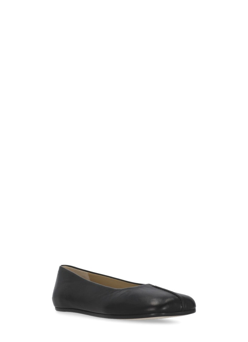 Mm6 By Maison Margiela Black Leather Ballerinas With Square Toe And Iconic Stitches
