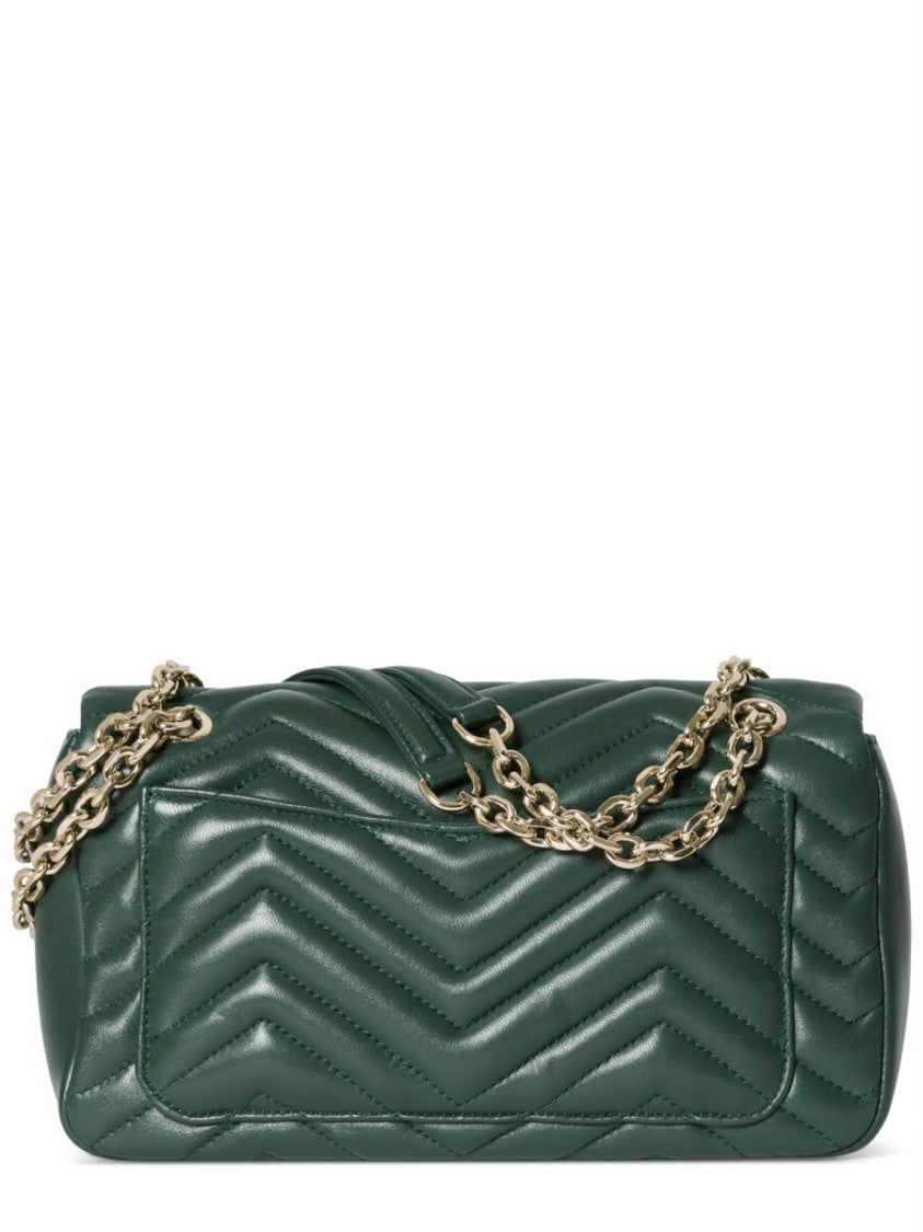 Gucci Chevron Quilted Green Lamb Leather Shoulder Bag With Double G Logo