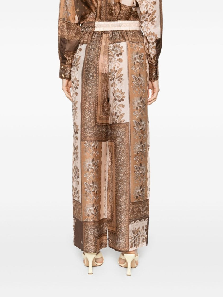 Zimmermann Brown Silk Wide-Leg Trousers With Bandana Print
