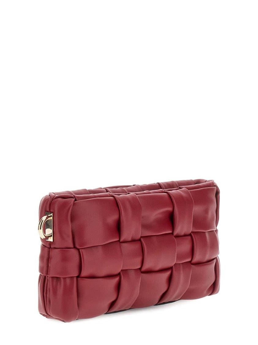 Guess Quilted Burgundy Shoulder Bag With Gold-Tone Hardware
