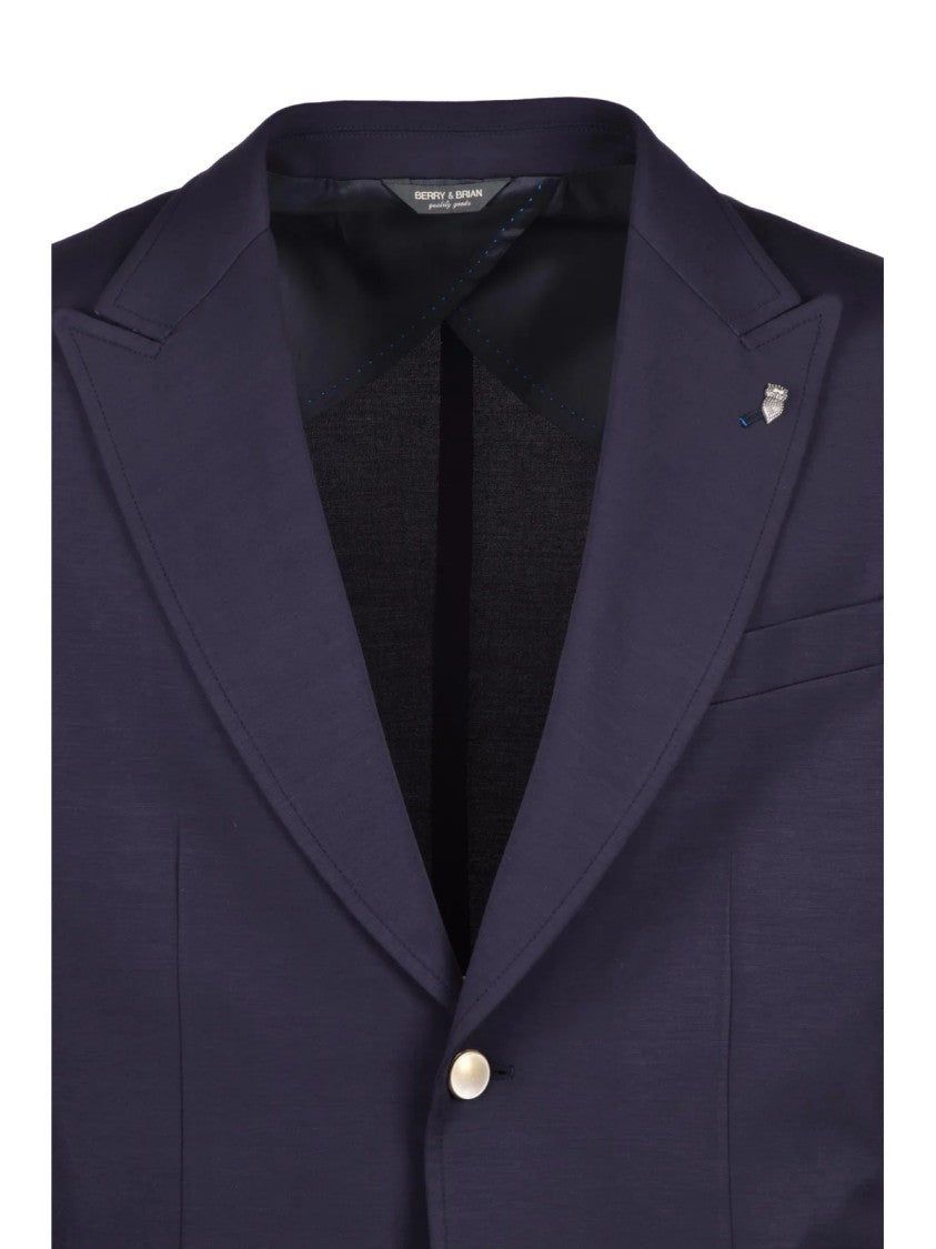 Berry & Brian Blue Rounded Viscose Polyamide Elastane Blazer Jacket