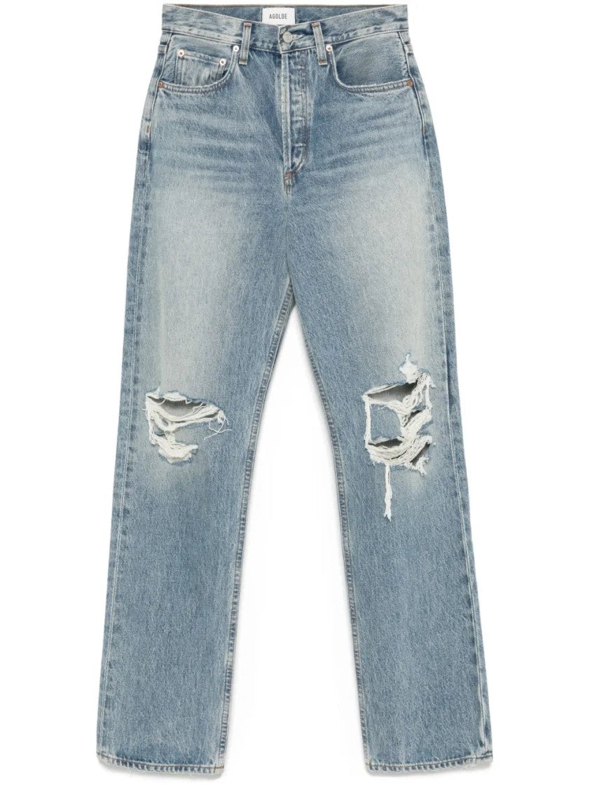 Agolde Distressed Indigo Blue High-Waisted Kelly Jeans