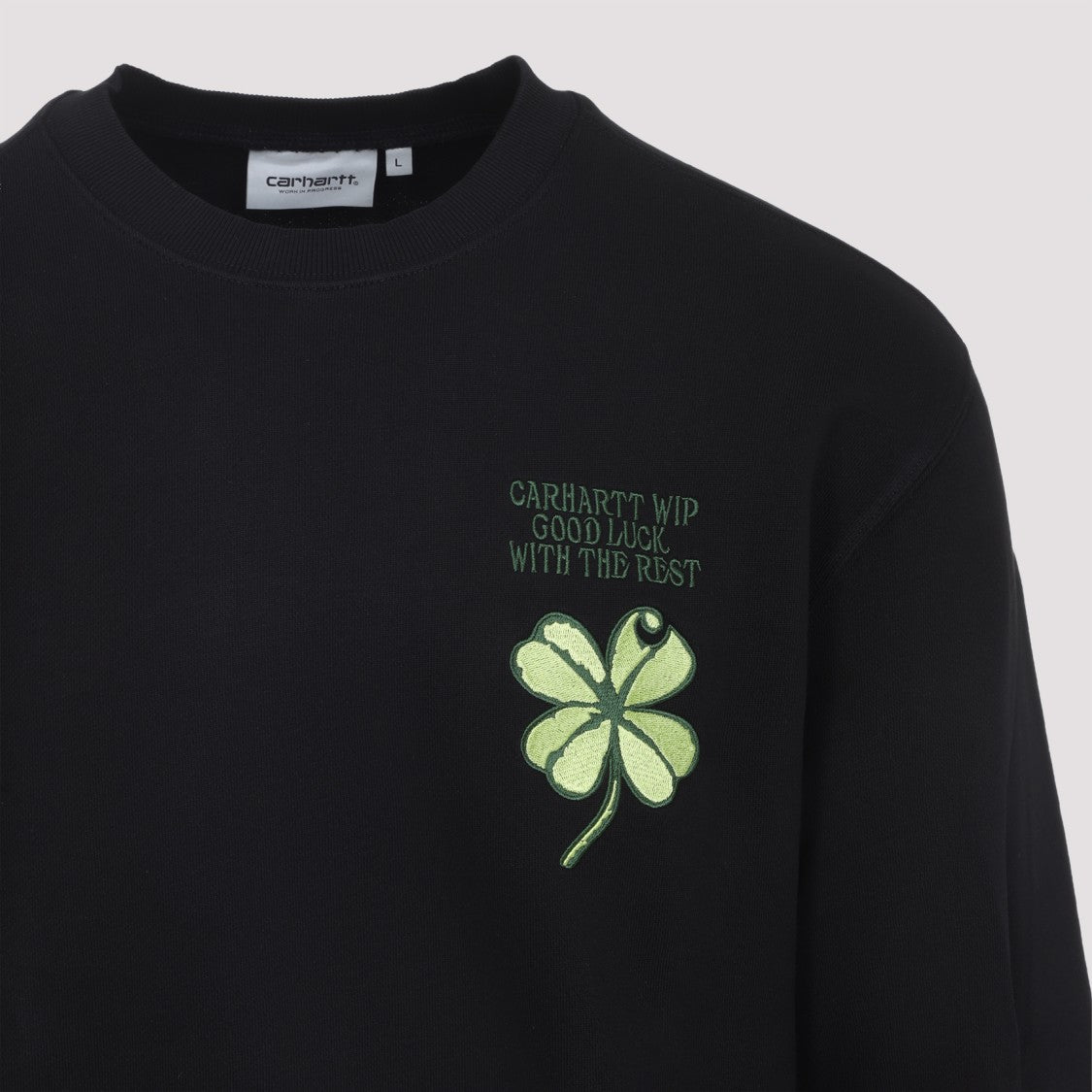Carhartt Wip Black Crew Neck Sweatshirt With Embroidered Clover Detail