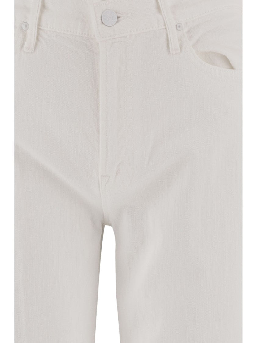 Mother Straight White Denim Jeans With Classic Five-Pocket Design